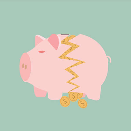 Broken Piggy Bank on a white backgroundのイラスト素材