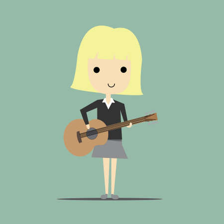 Business woman relaxing by playing guitarのイラスト素材