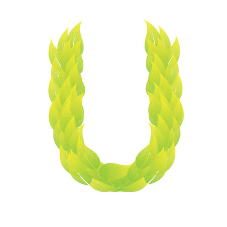 Green Leaves font. Vector illustration.Uのイラスト素材