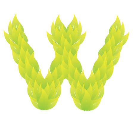 Green Leaves font. Vector illustration.Wのイラスト素材