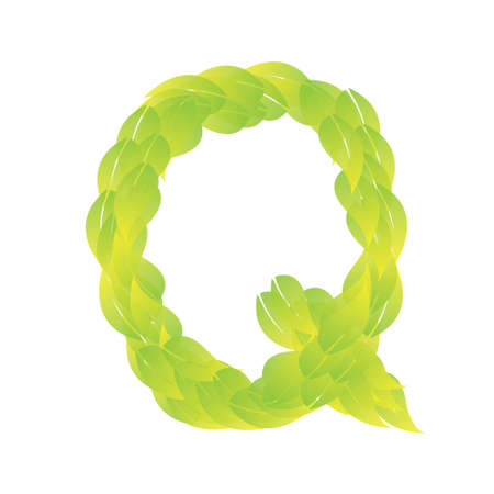 Green Leaves font. Vector illustration.Qのイラスト素材