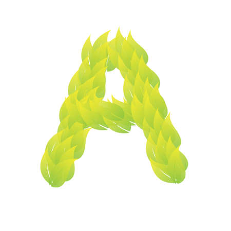 Green Leaves font. Vector illustration.Aのイラスト素材