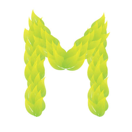 Green Leaves font. Vector illustration.Mのイラスト素材