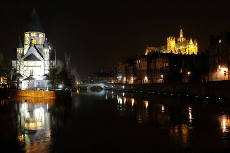 Metz most famous landmarks at nightの写真素材