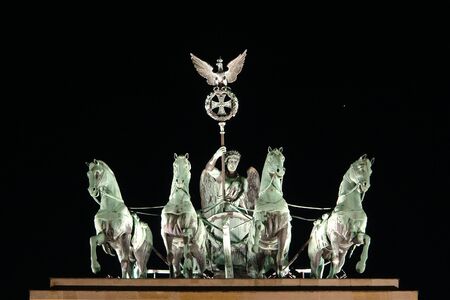 Detail of the Quadriga on top of Brandenburg Gate in Berlin, Germany.の写真素材
