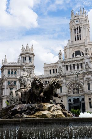 Cibeles statue in Madrid with the city hall in the backgroundの写真素材