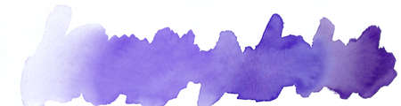 Purple watercolor strokes on white colored paper. Wet pigment bleeds on white paper.の写真素材