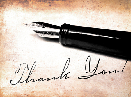Fountain pen and Than You! writingの写真素材