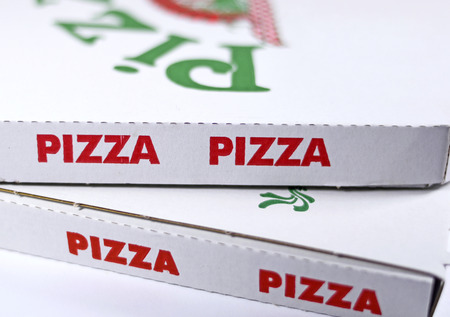Pizza boxes, close up shotの写真素材