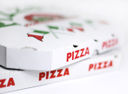 Pizza boxes, close up shotの写真素材