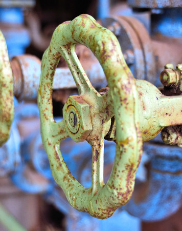 Industry, valves in a row. Machine part.の写真素材