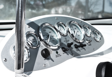 Cockit or Control panel of a motor boat