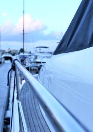 Moored yacht, evening scene.の写真素材