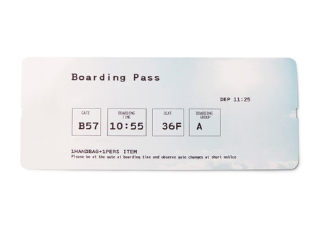 Boarding pass, flight ticket, isolated on white background.