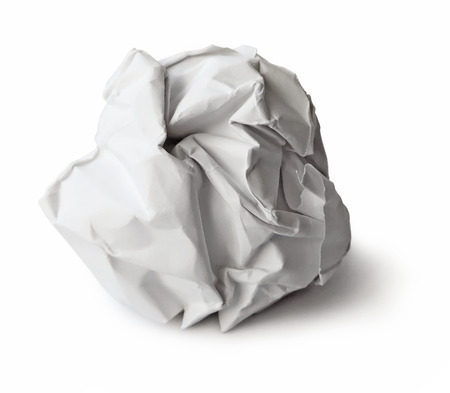 White paper wad, isolated on white background.の写真素材