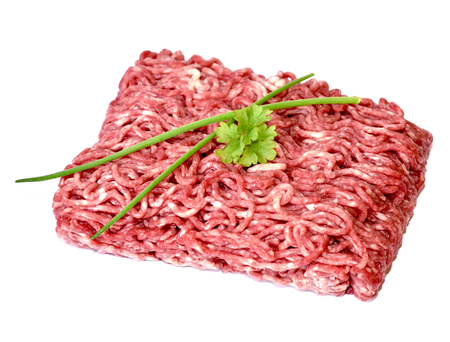 Raw minced meat or beef meat, isolated on white background. Fresh meat, cooking ingredient.