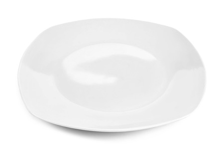 White plate or dishware, modern porcelain plate. Isolated object on white background. elegant plate with copy space.の写真素材