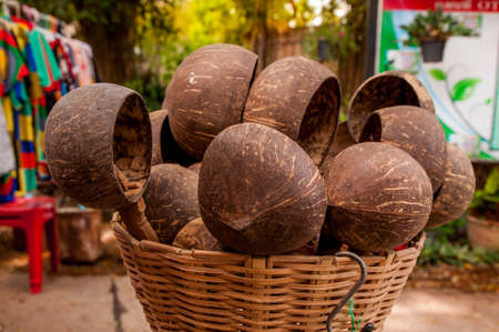 Water dipper made from coconut shell.の写真素材