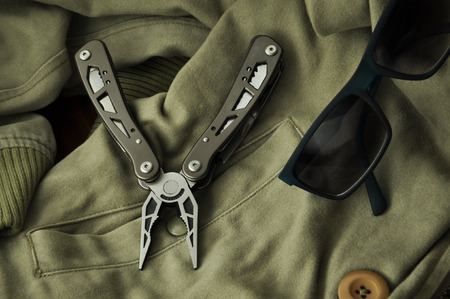 pocket tool on jacket with shadesの写真素材