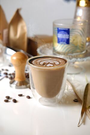 Hot Coffee with coffee beansの写真素材