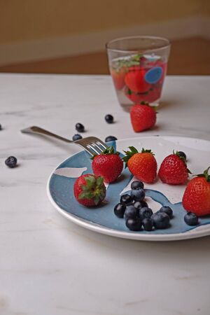Strawberry and blueberry dessertの写真素材