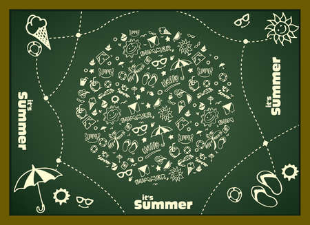 Vector illustration with hand drawn summer elements, symbol and objectのイラスト素材