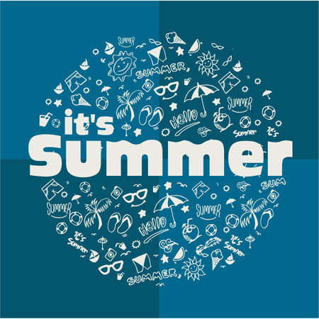 Vector illustration with hand drawn summer elements, symbol and objectのイラスト素材