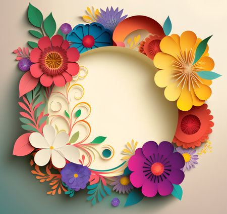 space frame for text with floral elements. paper art. generative aiの素材