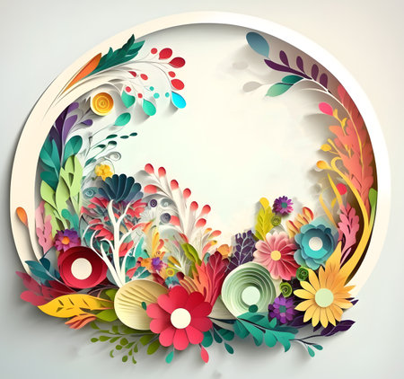 space frame for text with floral elements. paper art. generative aiの素材