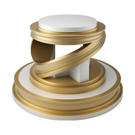 white and gold podium with modern shape. Realistic marble scene. podium pedestal for product presentation. Advertising, marketing. etc. generate aiの素材