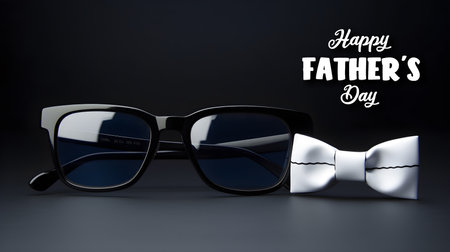 father's day greeting card, decorative tie and glasses, on black background, generative aiの素材