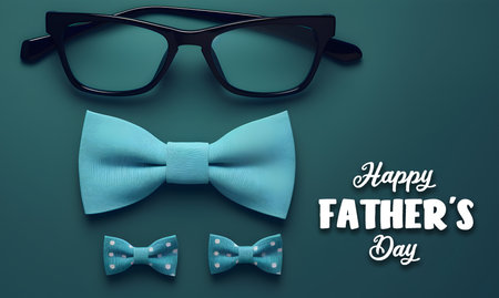 father's day greeting card, decorative tie and glasses, on green background, generative aiの素材