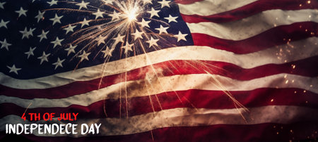 american flag background with fireworks decoration, USA independence day concept, generate aiの素材