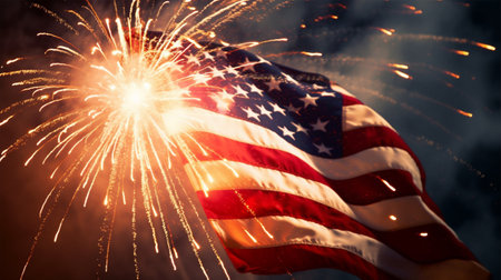 american flag background with fireworks decoration, USA independence day concept, generate aiの素材