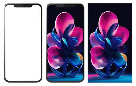 Realistic mobile mockup and beautiful blooming flower abstract wallpaper. generate aiの素材