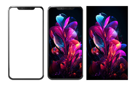 Realistic mobile mockup and beautiful blooming flower abstract wallpaper. generate aiの素材