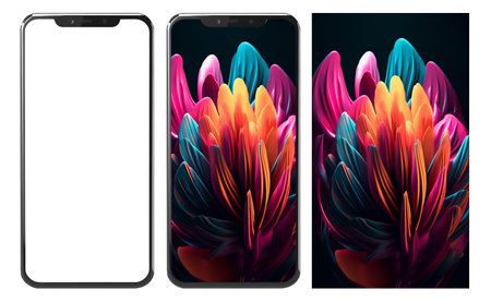 Realistic mobile mockup and beautiful blooming flower abstract wallpaper. generate aiの素材