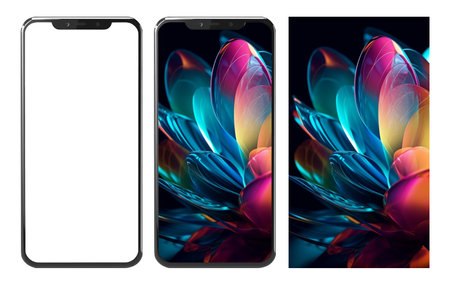 Realistic mobile mockup and beautiful blooming flower abstract wallpaper. generate aiの素材