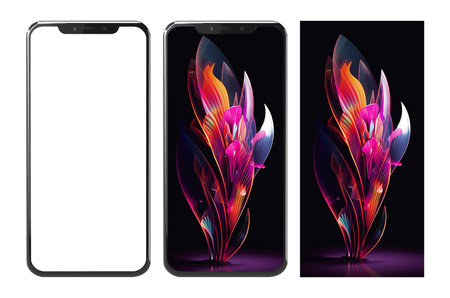 Realistic mobile mockup and beautiful blooming flower abstract wallpaper. generate aiの素材