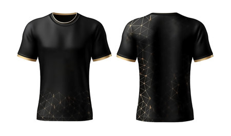 black sport shirt mockup with golden abstract pattern, front and back view, generative aiの素材