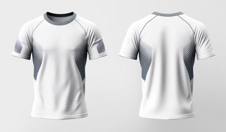 white sport shirt mockup with gray abstract pattern, front and back view, generative aの素材