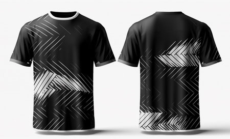 black sport shirt mockup with white abstract pattern, front and back view, generative aiの素材