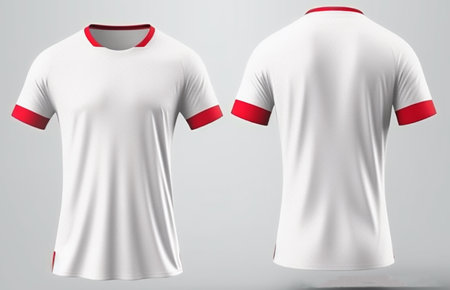 Red stripe white sports jersey mockup, front and back view, generative aiの素材