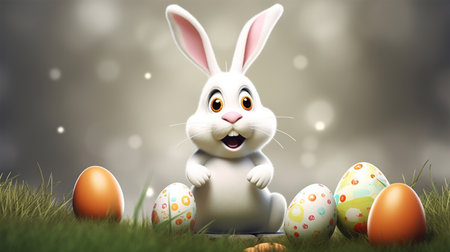 easter day poster, bunny character smiling happily. generative aiの素材