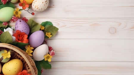 white wooden background with copy space, easter day concept, generative aiの素材