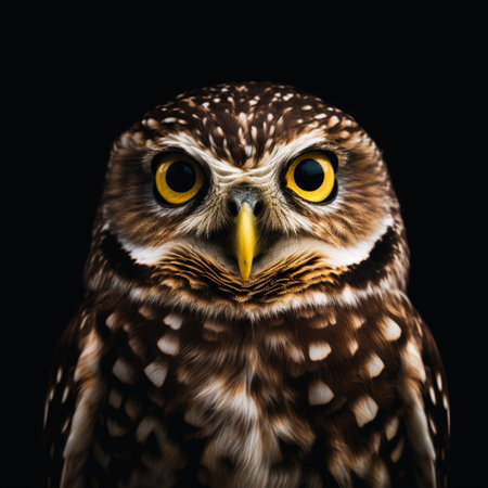 owl head, detailed photo with staring face, generate aiの素材