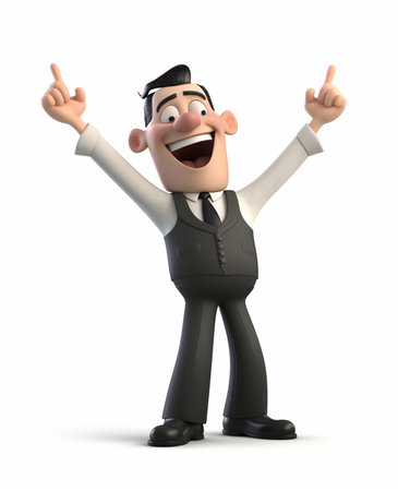 a businessman with happy expression, concept of success achieving goals, 3d illustration. generative aiの素材