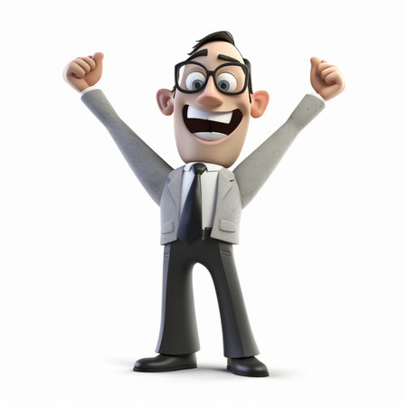 a businessman with happy expression, concept of success achieving goals, 3d illustration. generative aiの素材