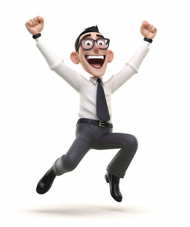 a businessman with happy expression, concept of success achieving goals, 3d illustration. generative aiの素材
