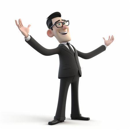 a businessman with happy expression, concept of success achieving goals, 3d illustration. generative aiの素材